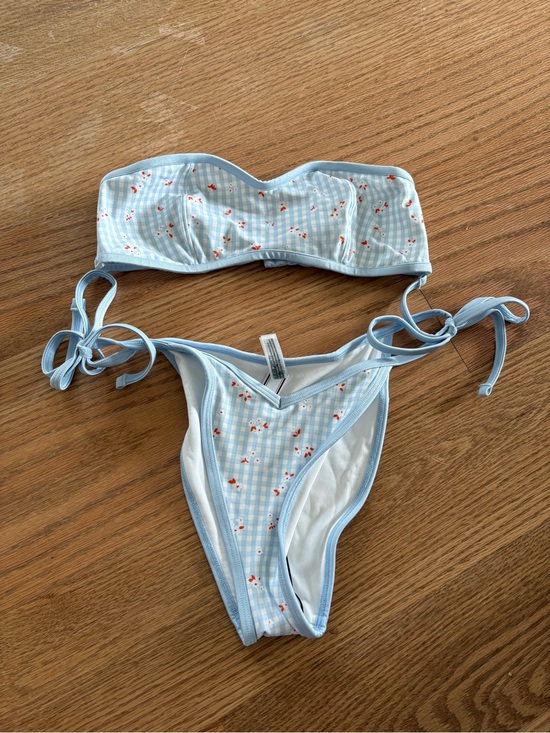 Frankie's Bikinis Other - Frankie's Bikinis Light Blue Gingham Floral Strapless Bikini